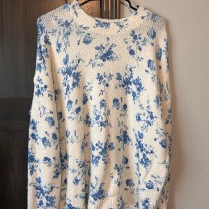 Staccato Floral Knit Sweater - Blue and Cream